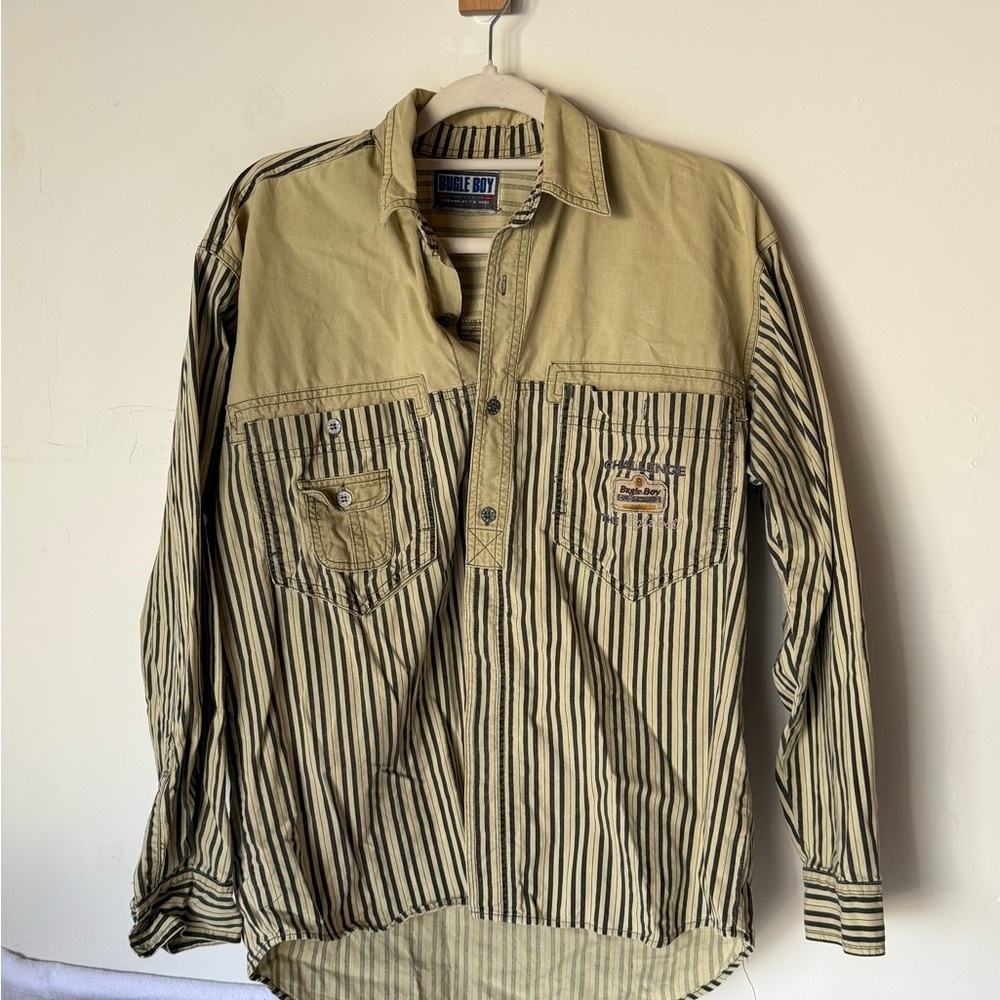 Bugle Boy Men's Striped Shirt Jacket - Black and Tan